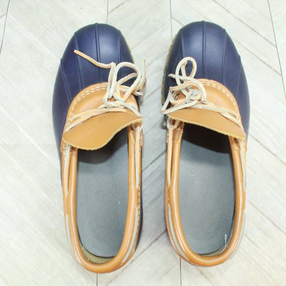 LL Bean Blue Rubber Gumshoes Moccasin Low Ankle Boots Size 9 Wide - Picture 7 of 10